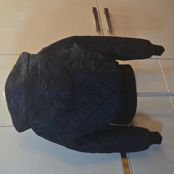 VTG Y2K Baby Phat Quilted Faux Fur Hoodie Bomber Jacket Blue Black Sz Large - Picture 3 of 16